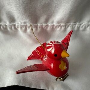 Vintage 1950’s wooden red bird clip ornament